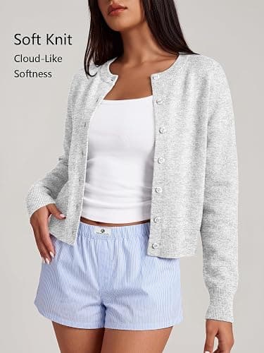 Trendy Queen Cropped Cardigan Sweaters for Women Fall Fashion Clothes 2026 | Lightweight Knit Button-Down, Versatile Layering Piece for Fall, Spring & Office Wear thumbnail 3