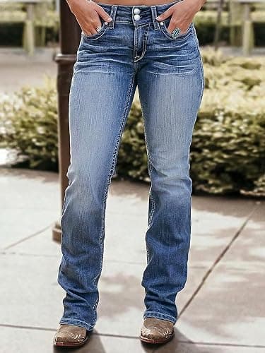 Flamingals Boot Cut Jeans for Women High Waist Tummy Control Straight Flare Trendy Denim Pants thumbnail 2