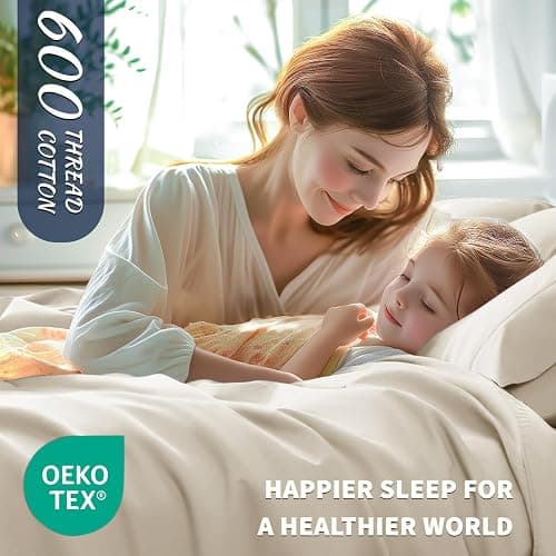 Shilucheng 100% Cotton Queen Size Sheets Set - 600 Thread Count，Luxury Egyptian Cotton Bed Sheets，5-Star Hotel Quality Sheets, Breathable & Cooling, 16 Inch Deep Pocket - 4 Piece (Cream, Queen) thumbnail 4