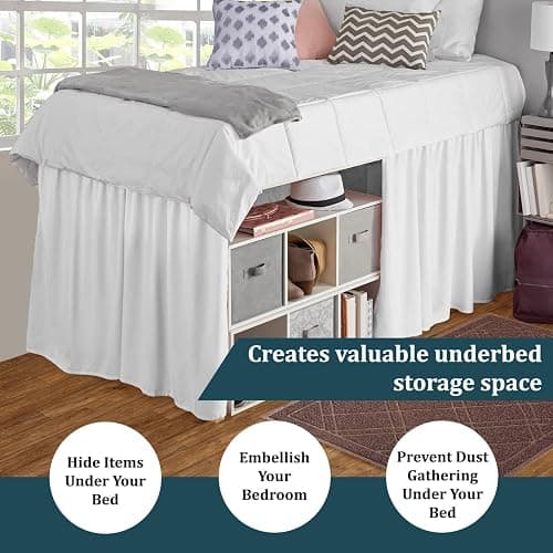 SKY BEDDINGS Dorm Room Bed Skirt - College Dorm Bed Skirt - Twin XL, Extra Long - 30 Inch Drop - 100% Microfiber - White thumbnail 5