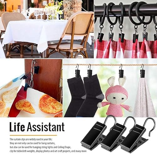 Teenitor 100 Pack Small Curtain Clips Curtain Hooks for Outdoor String Lights, Stainless Steel Clips for Hanging Curtain Hooks for Drapes, Black thumbnail 5