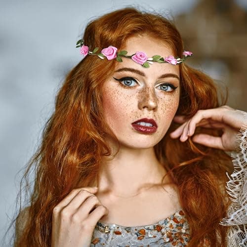 PLULON Pink Flower Crown Headband Women Garland Headband Hair Floral Wreath Boho Headpiece for Girls Wedding Festival Hair Accessories thumbnail 4