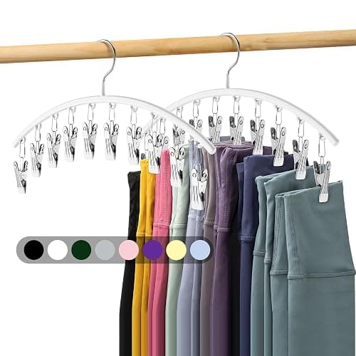 Legging Organizer for Closet, Metal Yoga Pants Hanger w/Rubber Coated 2 Pack w/10 Clips Hold 20 Leggings, Hangers Space Saving Hanging Closet Organizer for Closet Organizers and Storage-White - Image 1