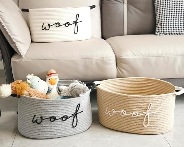 ZOMBATI Woof Woven Rope Storage Baskets, Pet Dog Toy Bin Box Perfect for organizing Chew Toys Blankets leashes, Dog Toy holder Cotton Basket Puppy Bins thumbnail 6