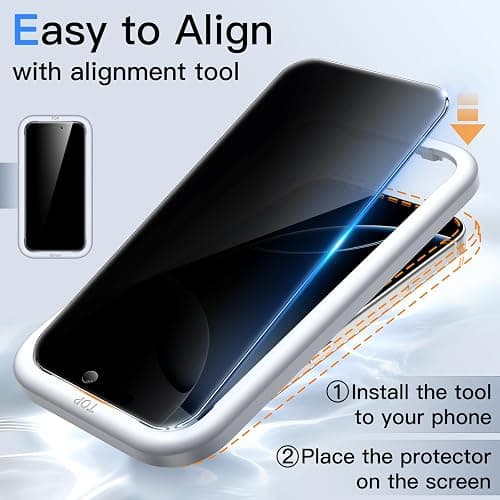 JETech Sichtschutz für iPhone 16 Pro 6,3 Zoll, Anti-Spy Gehärtete Glas Schutzfolie mit Einfachem Installationswerkzeug, 2 Stück thumbnail 4