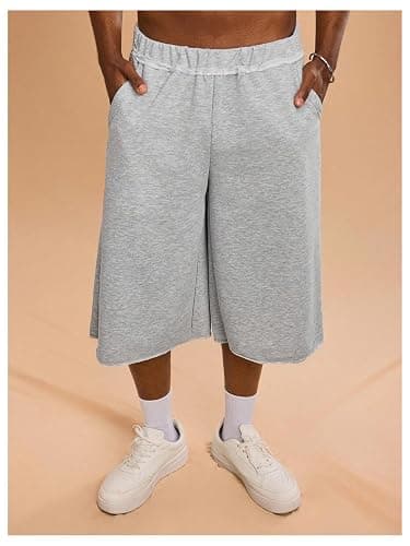 OYOANGLE Men's Baggy Long Sweat Shorts Loose Jorts Basketball Capri Shorts | Gym Shorts, Athletic Cropped Bottoms, With Pockets thumbnail 4