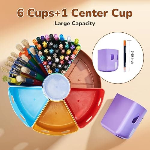 GAMENOTE Rotating Art Supply Organizer, Lazy Susan Caddy, Large | Rotating organizer keeps markers, crayons and craft supplies visible and easy to reach on classroom or home desks thumbnail 6