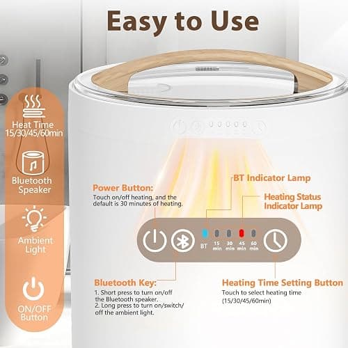 VOUKOTA Towel Warmers for Bathroom, 23L Blanket Warmer with Bluetooth Speaker & Mood Light, Built-in Timer, Fits Two 40"x70" Towels, Blankets & Robes thumbnail 7