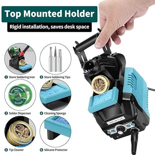 YIHUA 939D+ III EVO Digital Soldering Iron Station Kit 110W High Power with LCD display, 4 Memory Channels, Sleep Mode, Digital Calibration, Solder Wire, Helping Hands, Magnifier, 3 Soldering Tips thumbnail 6