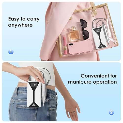 HELIVIVE Professional Electric Nail Drill 45000RPM (Portable & Rechargeable) (with 11 Drill Bits ) Cordless Nail File Machine for Shaping, Polishing & Removing Gel Nails for Salon Home (White) thumbnail 4