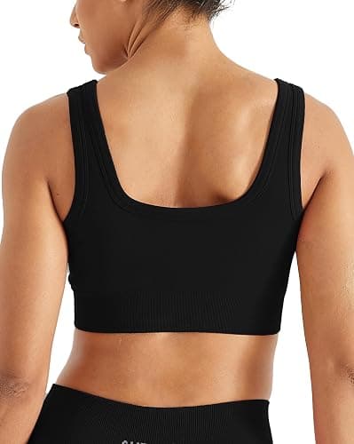 AUROLA Power Womens Square Back Basic Sports Bra - Square Neck Padded Low Impact Yoga Bra Workout Crop Top thumbnail 3