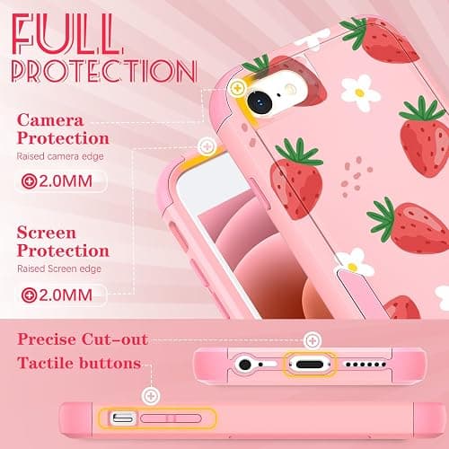 Plakill for iPhone SE Case 2020/2022/3rd Generation, for iPhone 8/7 Case, Heavy Duty Protective Strawberry Cute Phone Cover for Women Men Girls Boys Hard Cases for iPhone 7/8/SE thumbnail 5