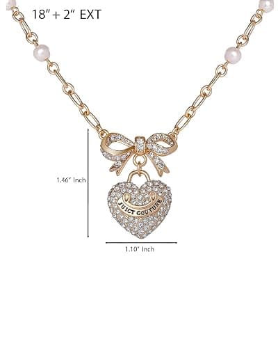 Juicy Couture Logo Heart Necklaces for Women 16-28"+2", Gold-Tone Heart Pendant Necklace, Juicy Gifts thumbnail 4