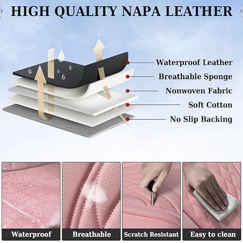 Coverado Car Seat Covers Full Set, Automotive Front and Rear Seat Covers with Backrest, Nappa Leather Car Seat Protectors Waterproof, Universal for Most Vehicles thumbnail 6