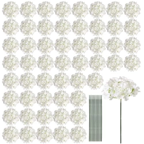 Auihiay 64Pcs Hydrangea Artificial Flowers Bulk, Silk White Hydrangeas | Full Flowers Heads with Stems for Wedding Centerpieces, Home, Garden, Baby Shower, Party Decoration - Image 1