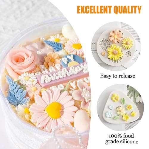 KALAIEN 3Pcs Flower Fondant Cake Mold Daisy,Rose Flower,Small Floral for Chocolate Fondant Polymer Clay Soap thumbnail 5