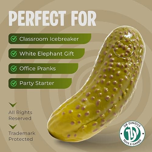 DR DINGUS Emotional Support Pickle - +100 Positive Inspirational Phrases - Press Button - Funny Family Friendly Gag Toy for Class, Office, Gift, Friends thumbnail 6