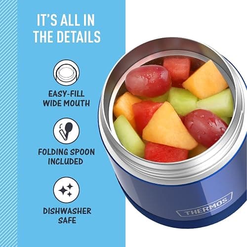 THERMOS FUNTAINER 10 Ounce Stainless Steel Vacuum Insulated Kids Food Jar with Folding Spoon, Navy thumbnail 4