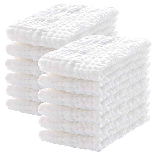 Lovely Care 12 Pack Muslin Burp Cloths 100% Cotton Muslin Cloths Large 20''x10'' Extra Soft and Absorbent Baby Burping Cloth - White - White - 10x20 Inch (Pack of 12)