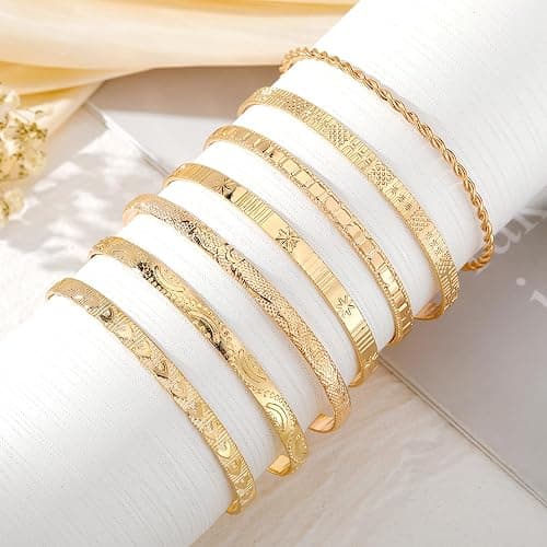 IFKM Gold Bangles Bracelets for Women Girls 14k Gold Plated Multi Layer Stackable Cuff Bracelet Set thumbnail 6