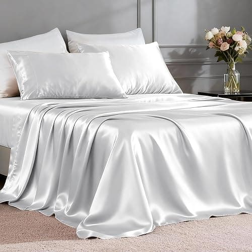 FreshCulture Satin Sheets Queen Size Bed Set- 4 Piece Luxury Soft Silky Queen Sheet Set, Similar to Silk Bed Sheets with 1 Deep Pocket Fitted Sheet, 1 Flat Sheet & 2 Pillowcases (Silver Grey) - Image 1