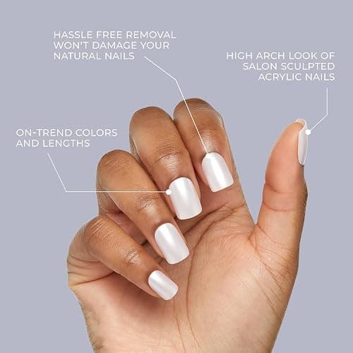 KISS Gel Fantasy, Press On Nails, Nail glue included, 'Happy Hands', White, Short Size, Oval Shape, Includes 28 Nails, 2g glue, 1 Manicure Stick, 1 Mini File thumbnail 4