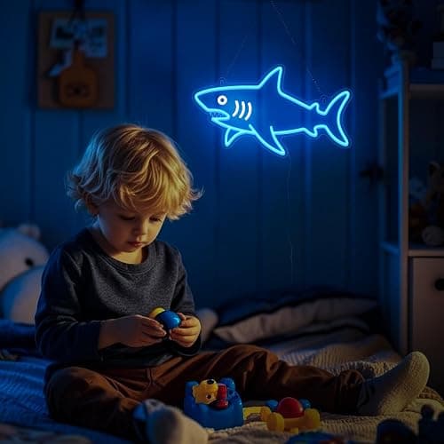 CoolGift Mart Shark Neon Sign, Dimmable LED Shark Light Animal Wall Decor, Christmas Gift White Elephant Gifts for Boys Men, Bedroom Living Room Man Cave Home Decoration With USB Powered thumbnail 5