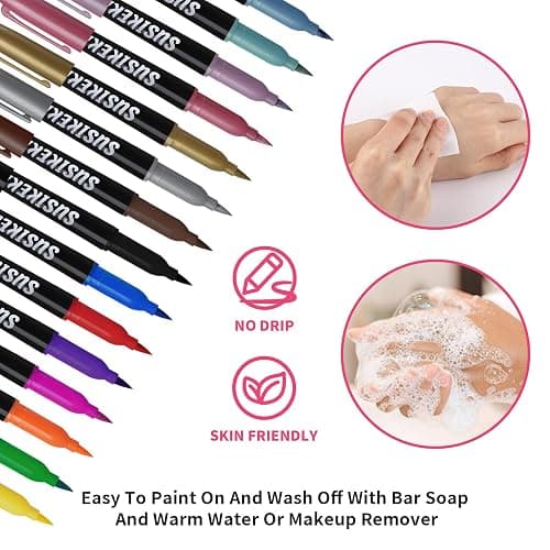 Temporary Tattoo Marker for Skin, 15 Colors Tattoo Pen + 50 Stencils for Painting + 43 Henna Tattoo Sticker, Glitter & Matte & Neon Glow Face Body Paint Markers for Teens and Adult thumbnail 9