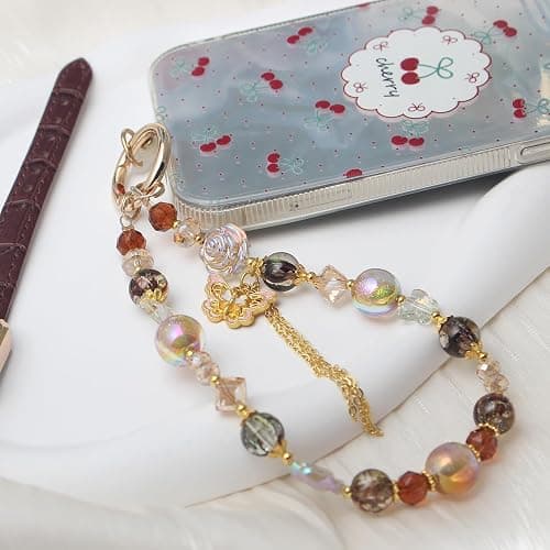 ANROFA Beaded Phone Wrist Strap,Crystal Keychain Wristlet,Camera Strap Wrist,Cute Phone Chain Wristlet Purse Bag Charms thumbnail 4