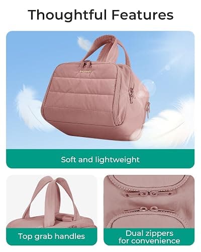 BAGSMART Travel Toiletry Bag, Lightweight Large Wide-open Travel Bag for Women, Puffy Cosmetic Makeup Bag Organizer with Handle for Accessories,Essentials, Toiletries, Dark Pink thumbnail 6