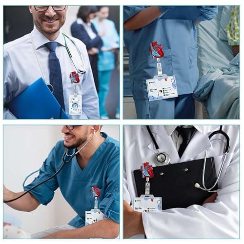 Dimeho Cardiac Badge Holder Heart Retractable Reel ID Card Clip Anatomy Funny Nurse Name Tag Holder Pediatrics Nursing Badge Alligator Clips for Doctor Student Teacher Medical Assistant thumbnail 7