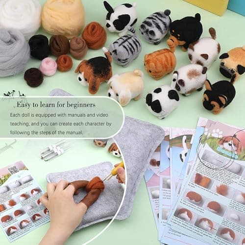 Mayboos Needle Felting Kit, 12 Pieces Doll Making Wool Needle Felting Starter Kit with Instruction, Felting Foam Mat and DIY Needle Felting Supply for DIY Craft Animal Home Decoration thumbnail 3