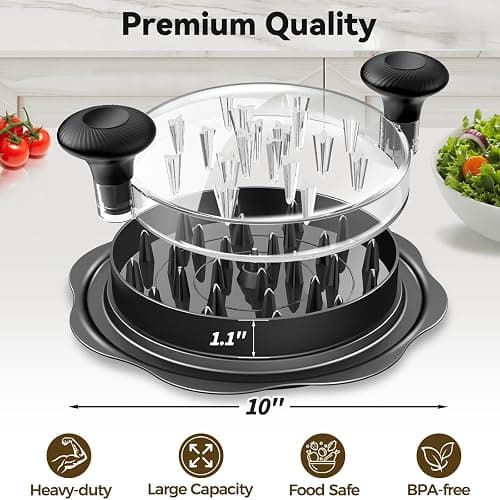 Ukeetap 10" Pro Chicken Shredder Tool Twist Large for Kitchen, BPA-Free Food-Safe Meat Grinder, Visible Chicken Breast Meat Shredder with Strong Anti-Slip Bottom & Ergonomic Handle, Black thumbnail 2