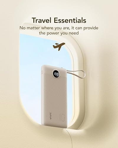 VRURC Portable Charger Power Bank,10000mAh Travel Essentials Battery Pack, 5 Outputs 2 Inputs Slim USB C Charging Bank Built-in Cables Cords for iPhone 17 16 15 13,Samsung,Android-Light Coffee(1 Pack) thumbnail 6