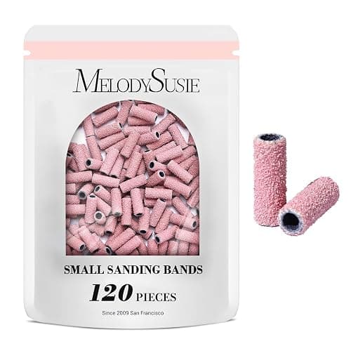 MelodySusie 120 Pcs Nail Drill Bits Small Sanding Bands for 3.1mm Mandrel Bit, 80 Coarse Grit Nail File for Acrylic Nails Gel Manicures and Pedicure, Pink (Only Sanding Bands) - Image 1