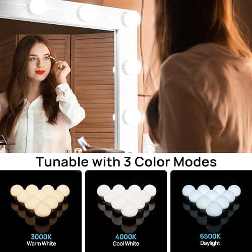 LED Vanity Lights For Mirror, Consciot Hollywood Style Vanity Lights With 10 Dimmable Bulbs, Adjustable Color & Brightness, USB Cable, Mirror Lights Stick on for Makeup Table Dressing Room Mirror thumbnail 3
