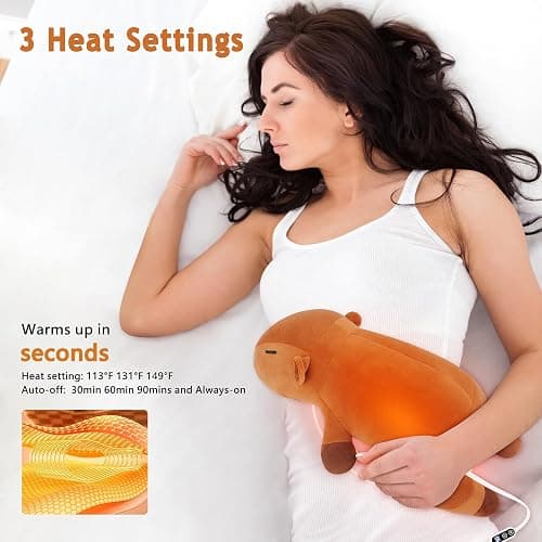 Electric Heating Pad for Cramps & Menstrual Pain Relief,14''Capybara Stuffed Animal Plush Heating Pad,USB Powered Portable Plush Heated Stuffed Animals for Neck/Back/Shoulder,Gift for Women Wife Girls thumbnail 6