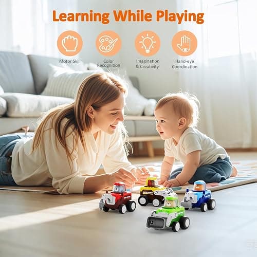 Eterfun Press to Go Car Toy for Toddlers 1-3, 4 in 1 Engineering Vehicle Racing Cars Infant Play Set, Push and Go Car Baby Toys for 6-9-12-18 Months, 1st Birthday Gifts for 1-2 Years Old Boys Girls thumbnail 5