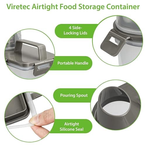 Viretec Rice Airtight Storage Container, 3 to 5Lbs Cereal Dry Food Flour Bin, Pet Dog Cat Food Dispenser with Measuring Cup, BPA Free Clear Plastic Kitchen and Pantry Organization Bin for Sugar thumbnail 7