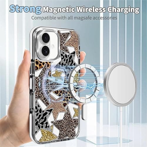 OKBUOK for iPhone 16 Plus Case [Compatible with Magsafe],Girls Women Clear Magnetic Case Silicone Shockproof Protective Cover with Pattern Star Collage thumbnail 3