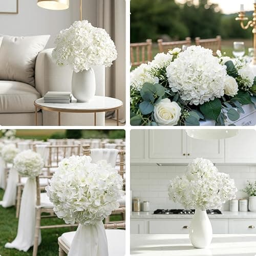 Auihiay 10PCS Hydrangea Artificial Flowers, Faux White Flowers | for Wedding Centerpieces, DIY Bouquets, Bridal Shower, Floral Decor Home Decoration with Stems thumbnail 6