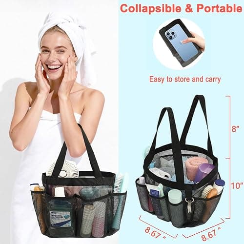 Fammart Mesh Shower Caddy Portable for College Dorm Room Essentials, 8-Pocket Large Shower Basket Tote Bag with 2 Handles for Toiletry, Bathroom, Beach, Camp, Gym thumbnail 3