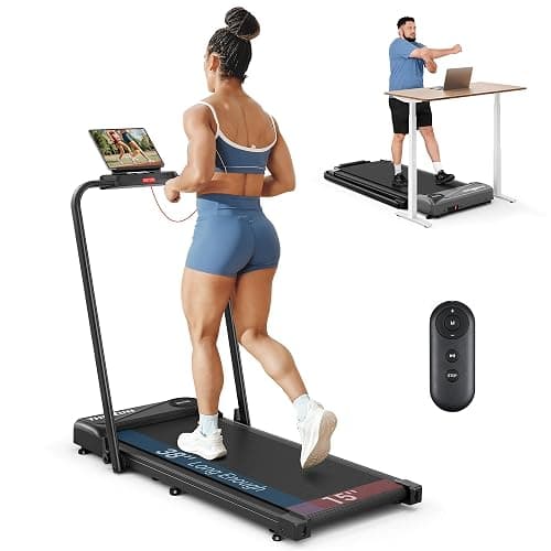 THERUN Walking Pad, 2 in 1 Foldable Treadmills for Home, 2.5HP Under Desk with Handle Bar, 16" Widened Running Belt, with Remote Control - Image 1