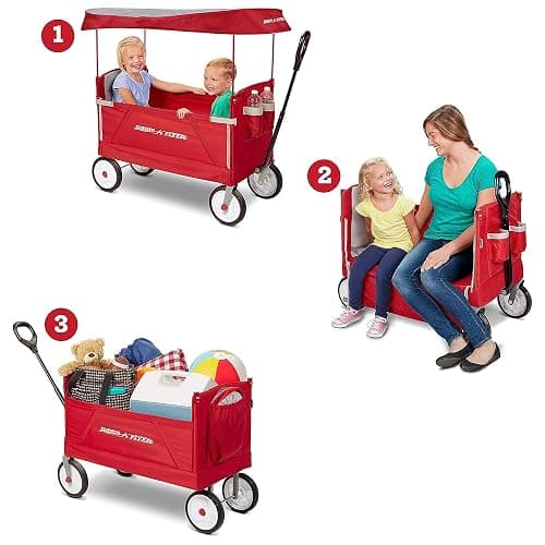 Radio Flyer 3 in 1 EZ Fold Stroller Wagon with Canopy and Adjustable Handle, Red thumbnail 3