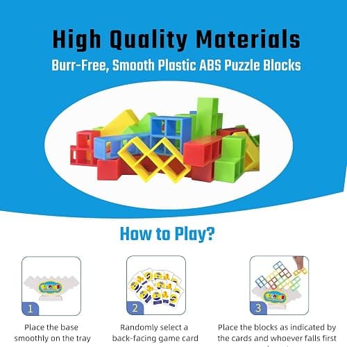 64 Pcs Stacking Tower Game with 22 Cards, Giant Tumble Balance Game for Kids, Family Games for Kids and Adults, Easter Gifts for Teen Boys & Girls, Party Board Game for Kids 6-12 & Adults thumbnail 5