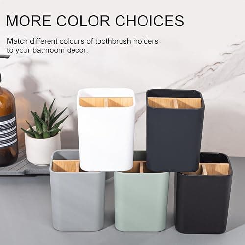 Bamboo Toothbrush Holder for Bathrooms, 3 Slots Toothbrush and Toothpaste Holder Bathroom Counter Organizer for Electric Toothbrushes, Floss, Razors - Black - Black - 3 Slots thumbnail 5