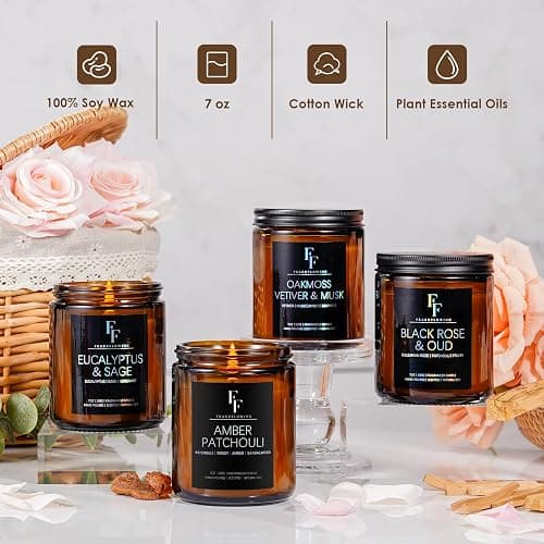 Amber Patchouli Scented Candles,Candles for Home Scented Aromatherapy Candles,Soy Wax Candle Gifts Amber Jar Candle, 7oz thumbnail 5
