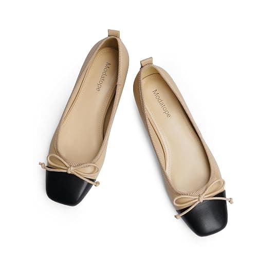 Modatope Ballet Flats with Bow Ballerina Closed Square Toe Slip on Bowknot Flats Shoes for Women Dressy - Image 1