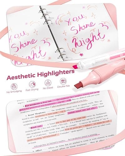 Four Candies Pink School Supplies with Case, Gel Pens with Black Ink, Correction Tapes, Pastel Highlighters, Mechanical Pencils, Sticky Notes, Index Post for Bible Study Stationary College Essentials thumbnail 5