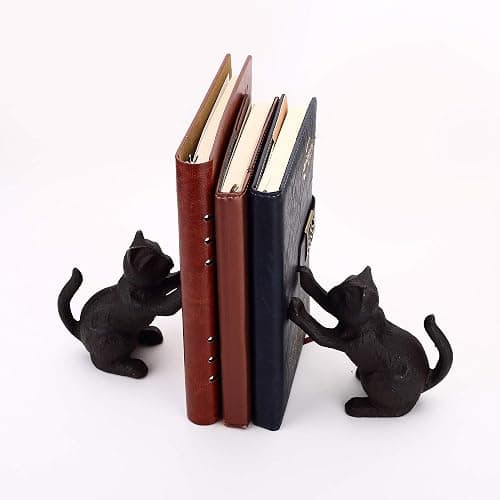 Ambipolar Cat Decorative Bookends, Unique Book Ends to Hold Books Heavy Duty for Office Desk, Vintage Antique Black Home Decor, Shelf Decoration, Modern Living Room Decor thumbnail 3